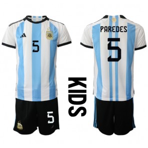 Maillot de foot Argentine Leandro Paredes #5 Domicile enfant Monde 2022 Manches Courte (+ pantalon court)